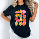 Medium Black Summer Fruit Sticker Comfort Colors Tee, Fruity Sticker Collage Printed Tee, Sweet Fruit Shirt 