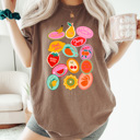 XXL Espresso Summer Fruit Sticker Comfort Colors Tee, Fruity Sticker Collage Printed Tee, Sweet Fruit Shirt 