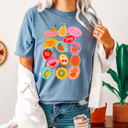  Summer Fruit Sticker Comfort Colors Tee, Fruity Sticker Collage Printed Tee, Sweet Fruit Shirt 