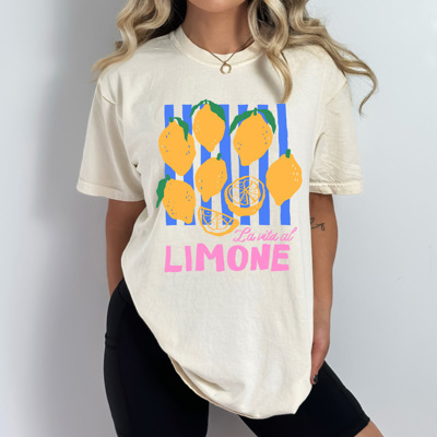 La Vita Al Limone Comfort Colors Tee, Summer Lemon Printed Tee, Zesty Lemon Shirt