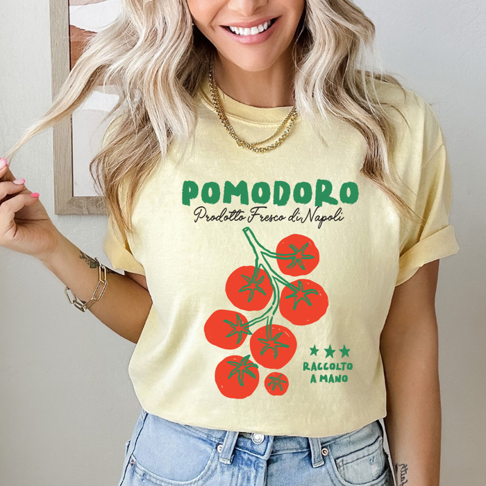 Vintage Tomatoes Italy Comfort Colors Tee, Pomodoro Prodotto Fresco Di Napoli Printed Tee, European Vintage Style Shirt