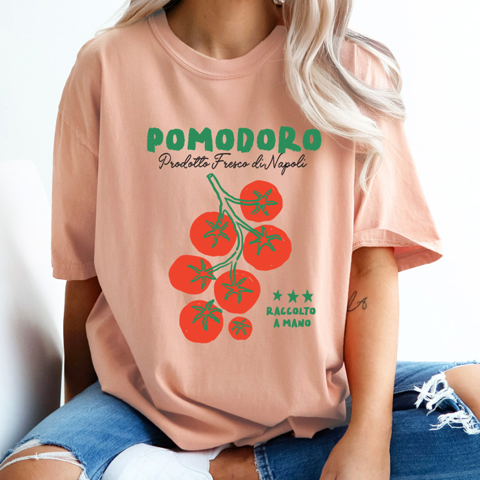 Vintage Tomatoes Italy Comfort Colors Tee, Pomodoro Prodotto Fresco Di Napoli Printed Tee, European Vintage Style Shirt