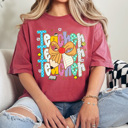 XXL Crimson Preppy Teacher Stacked Pencil Bow Comfort Colors Tee, Back To School Teacher Printed Tee, School Time Shirt