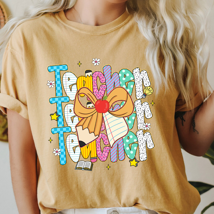 Preppy Teacher Stacked Pencil Bow Comfort Colors Tee, Back To School Teacher Printed Tee, School Time Shirt