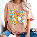 XXL Peachy Preppy Teacher Stacked Pencil Bow Comfort Colors Tee, Back To School Teacher Printed Tee, School Time Shirt