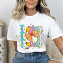 XXL White Preppy Teacher Stacked Pencil Bow Comfort Colors Tee, Back To School Teacher Printed Tee, School Time Shirt