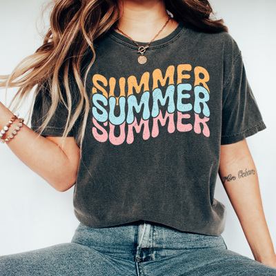 Summer Stacked Comfort Colors Tee, Summer Fun Printed Tee, Colorful Summer Shirt