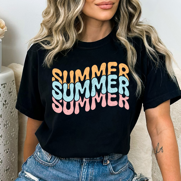 Summer Stacked Comfort Colors Tee, Summer Fun Printed Tee, Colorful Summer Shirt