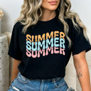 XXL Black Summer Stacked Comfort Colors Tee, Summer Fun Printed Tee, Colorful Summer Shirt