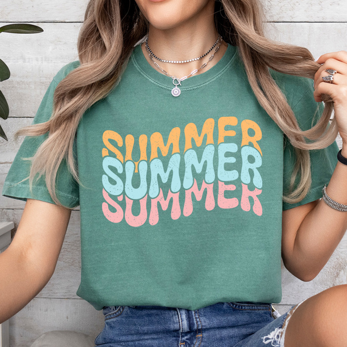 Summer Stacked Comfort Colors Tee, Summer Fun Printed Tee, Colorful Summer Shirt