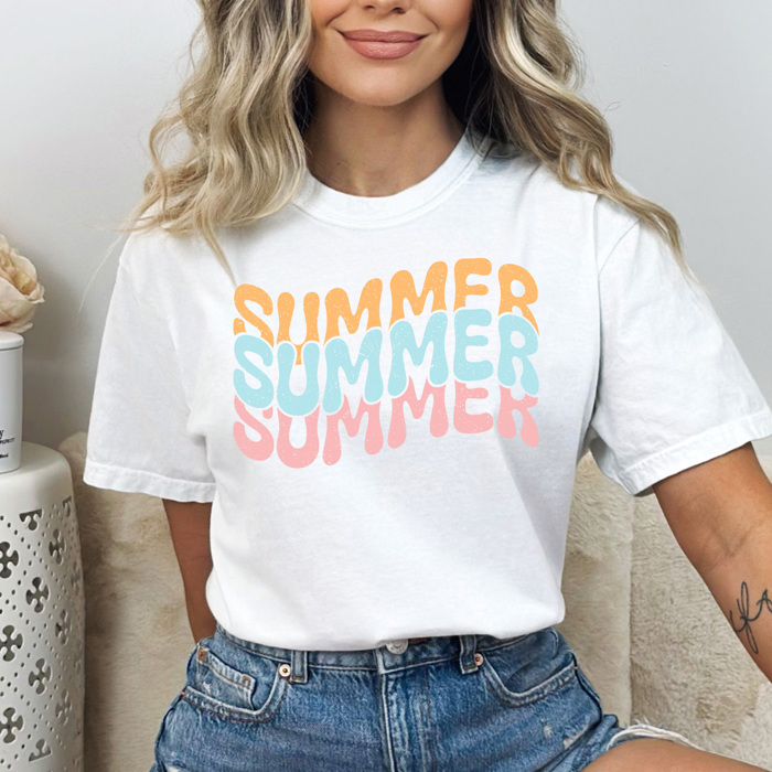 Summer Stacked Comfort Colors Tee, Summer Fun Printed Tee, Colorful Summer Shirt
