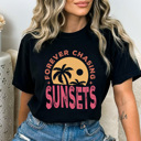 XXL Black Forever Chasing Sunsets Comfort Colors Tee, Summer Beach Printed Tee, Sunset Summer Tee