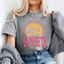 XXL Gray Forever Chasing Sunsets Comfort Colors Tee, Summer Beach Printed Tee, Sunset Summer Tee