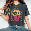 XXL Pepper Forever Chasing Sunsets Comfort Colors Tee, Summer Beach Printed Tee, Sunset Summer Tee
