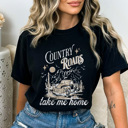 Medium Black Country Roads Take Me Home Comfort Colors Tee, Country Vibes Printed Tee, Country Music Shirt 