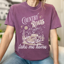 XL Berry Country Roads Take Me Home Comfort Colors Tee, Country Vibes Printed Tee, Country Music Shirt 