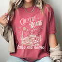 XXL Crimson Country Roads Take Me Home Comfort Colors Tee, Country Vibes Printed Tee, Country Music Shirt 