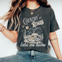 XL Pepper Country Roads Take Me Home Comfort Colors Tee, Country Vibes Printed Tee, Country Music Shirt 