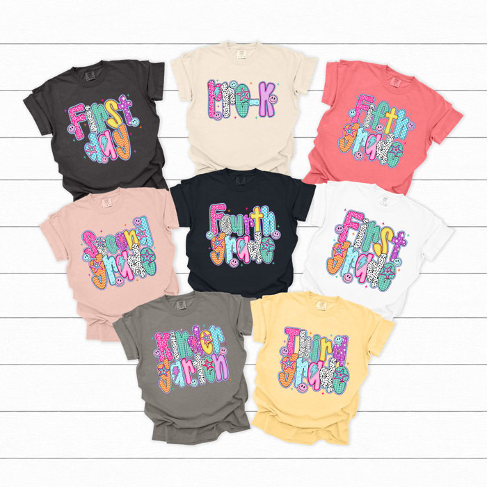 Preppy Neon Teacher Back To School Grades Comfort Colors Tee, Teacher School Printed Tee, Neon Patterned Grade Shirt  