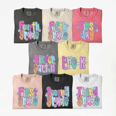Preppy Neon Teacher Back To School Grades Comfort Colors Tee, Teacher School Printed Tee, Neon Patterned Grade Shirt  