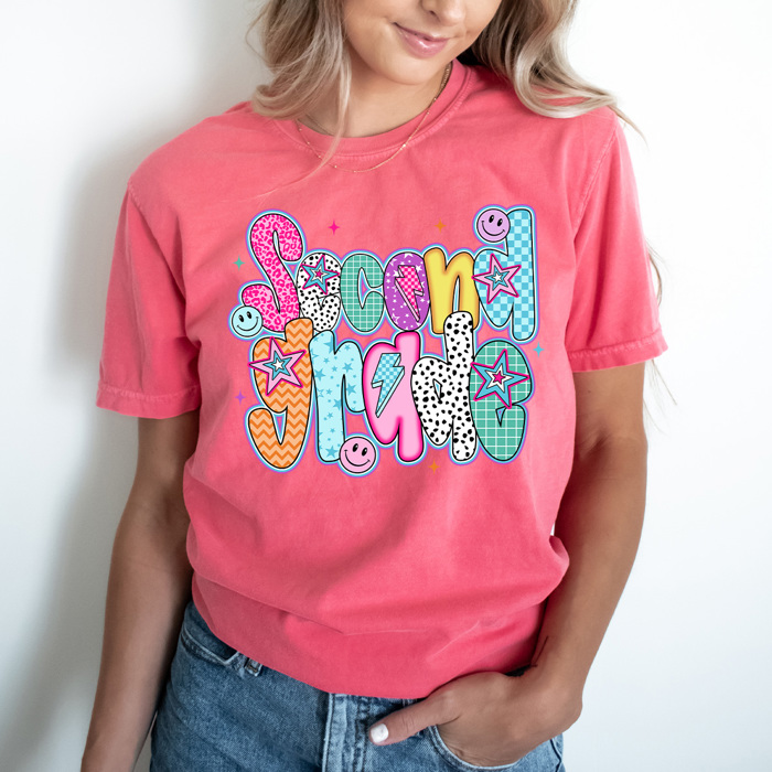Preppy Neon Teacher Back To School Grades Comfort Colors Tee, Teacher School Printed Tee, Neon Patterned Grade Shirt  