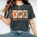 Small Pepper Touch Down Season Comfort Colors Tee, Bows And Football Printed Tee, Fall Football Season Shirt