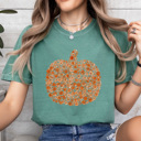 XL Light Green Floral Fall Pumpkin Comfort Colors Tee, Pumpkin Printed Tee, Autumn Flower Shirt