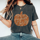 Small Pepper Floral Fall Pumpkin Comfort Colors Tee, Pumpkin Printed Tee, Autumn Flower Shirt