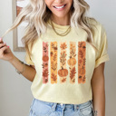 Small Butter Autumn Foliage Stripes Comfort Colors Tee, Fall Pumpkins Printed Tee, Falling Leaves Shirt 