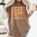 XXL Espresso Autumn Foliage Stripes Comfort Colors Tee, Fall Pumpkins Printed Tee, Falling Leaves Shirt 