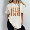 XL Ivory Autumn Foliage Stripes Comfort Colors Tee, Fall Pumpkins Printed Tee, Falling Leaves Shirt 
