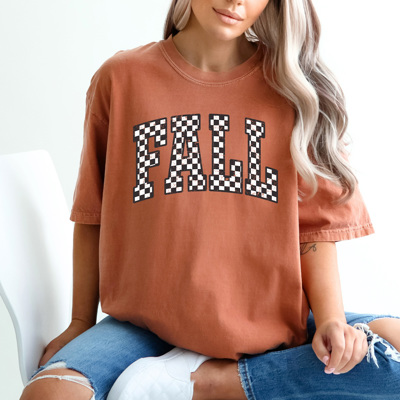 Fall Checkered Comfort Colors Tee, Fall Trendy Printed Tee, Checkered Shirt 