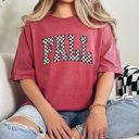 XXL Crimson Fall Checkered Comfort Colors Tee, Fall Trendy Printed Tee, Checkered Shirt 