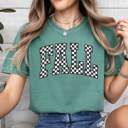 XL Light Green Fall Checkered Comfort Colors Tee, Fall Trendy Printed Tee, Checkered Shirt 