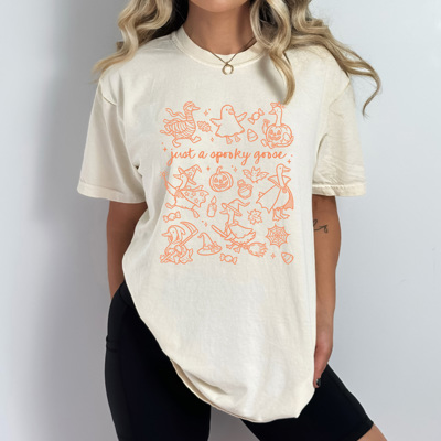 Just A Spooky Goose Comfort Colors Tee, Halloween Goose Printed Tee, Spooky Halloween Shirt