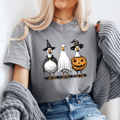Halloween Costume Geese Comfort Colors Tee, Spooky Goose Printed Tee, Halloween Funny Tee 