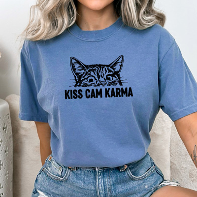 Kiss Cam Karma Comfort Colors Tee, Funny Viral Kiss Cam Meme Printed Tee, Karma Cat Shirt 