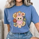 XXL Blue Jean Little Monsters Floral Comfort Colors Tee, Bubu Flowers Printed Tee, Furry Friend Tee