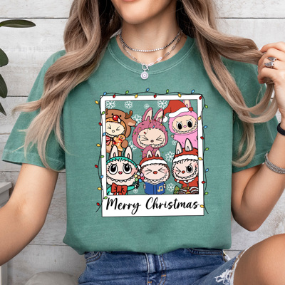 Little Monsters Christmas Polaroid Comfort Colors Tee, Furry Bubu Holiday Printed Tee, Trendy Christmas Toy Shirt   