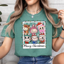 Medium Light Green Little Monsters Christmas Polaroid Comfort Colors Tee, Furry Bubu Holiday Printed Tee, Trendy Christmas Toy Shirt   