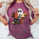 XXL Berry Quilted Halloween Ghost Comfort Colors Tee, Printed Spooky Pattern Tee, Halloween Boo Shirt