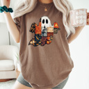 Medium Espresso Quilted Halloween Ghost Comfort Colors Tee, Printed Spooky Pattern Tee, Halloween Boo Shirt