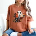XXL Yam Quilted Halloween Ghost Comfort Colors Tee, Printed Spooky Pattern Tee, Halloween Boo Shirt