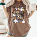 XL Espresso Halloween Ghost Book Shelf Comfort Colors Tee, Spooky Reading Book Printed Tee, Halloween Horror Book Tok Tee