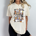 Small Ivory Halloween Ghost Book Shelf Comfort Colors Tee, Spooky Reading Book Printed Tee, Halloween Horror Book Tok Tee
