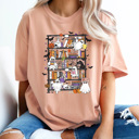 Large Peachy Halloween Ghost Book Shelf Comfort Colors Tee, Spooky Reading Book Printed Tee, Halloween Horror Book Tok Tee
