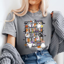  Halloween Ghost Book Shelf Comfort Colors Tee, Spooky Reading Book Printed Tee, Halloween Horror Book Tok Tee