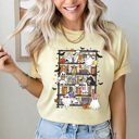  Halloween Ghost Book Shelf Comfort Colors Tee, Spooky Reading Book Printed Tee, Halloween Horror Book Tok Tee