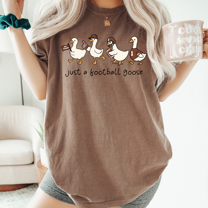 Just A Football Goose Comfort Colors Tee, Silly Goose Printed Tee, Game Day Football Goose 