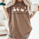 Small Espresso Just A Football Goose Comfort Colors Tee, Silly Goose Printed Tee, Game Day Football Goose 